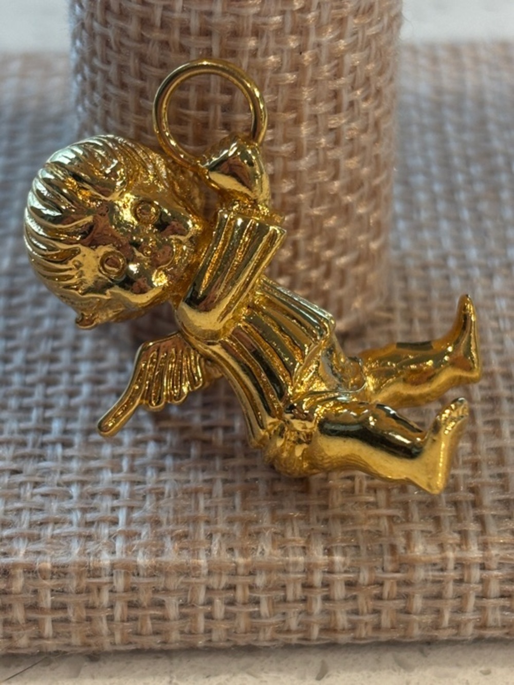 Vintage 1979 Franklin Mint The Littlest Angel Pendant 24K Gold Electroplate